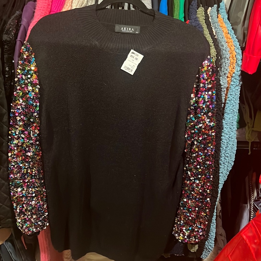 Sequin Sleeve Sweater Dress